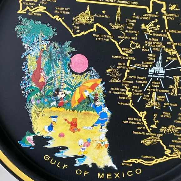 Vintage Walt Disney World Florida Souvenir Metal Tray - Gulf of Mexico - Picture 2 of 6